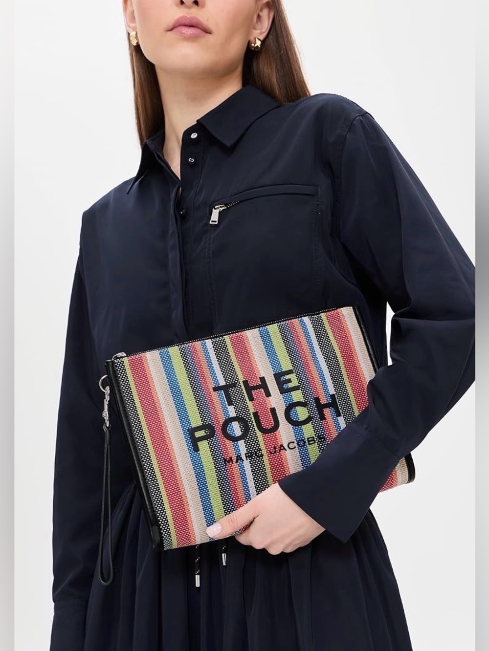 NWT Marc Jacobs The Large Pouch Multicolor Striped Pouch Wristlet Clutch